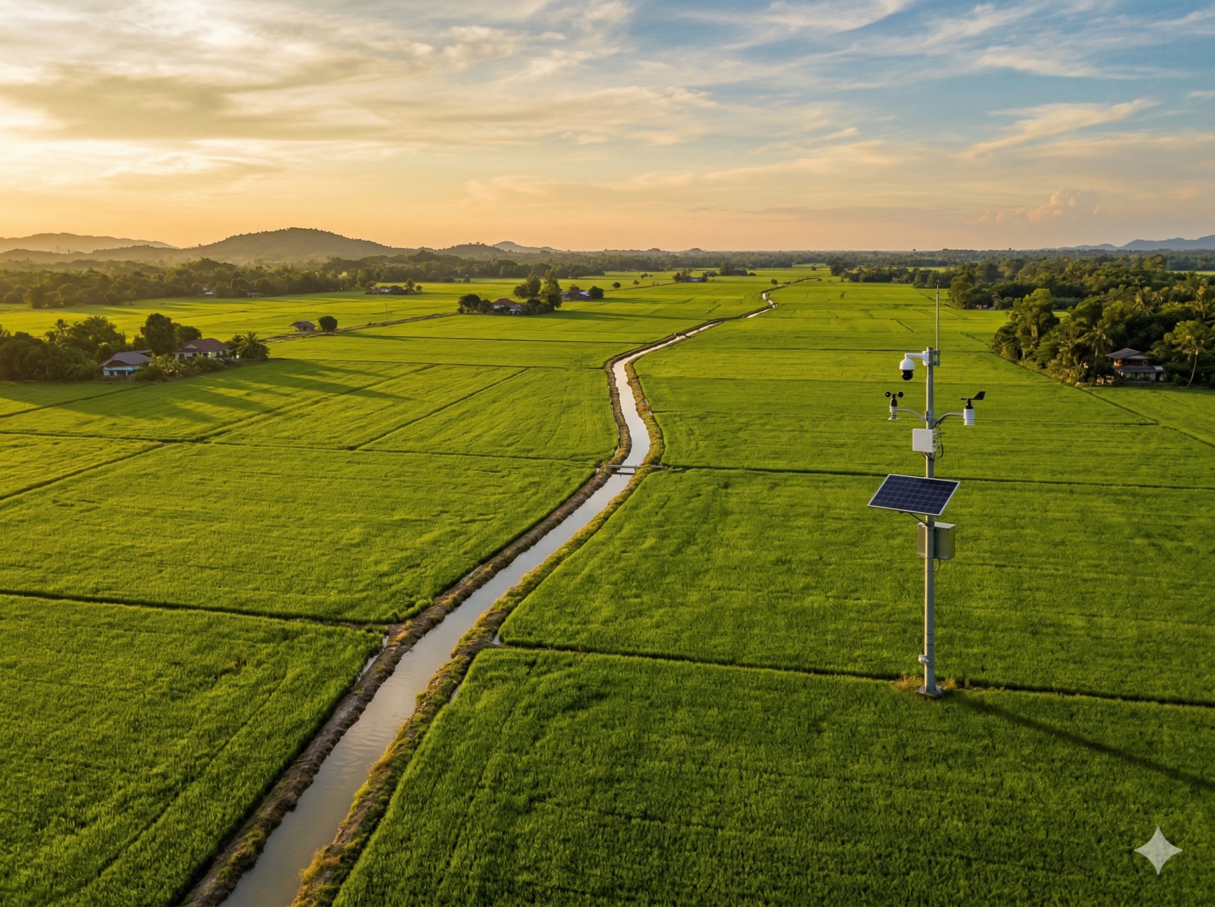 Agricultural field with solar-powered surveillance camera